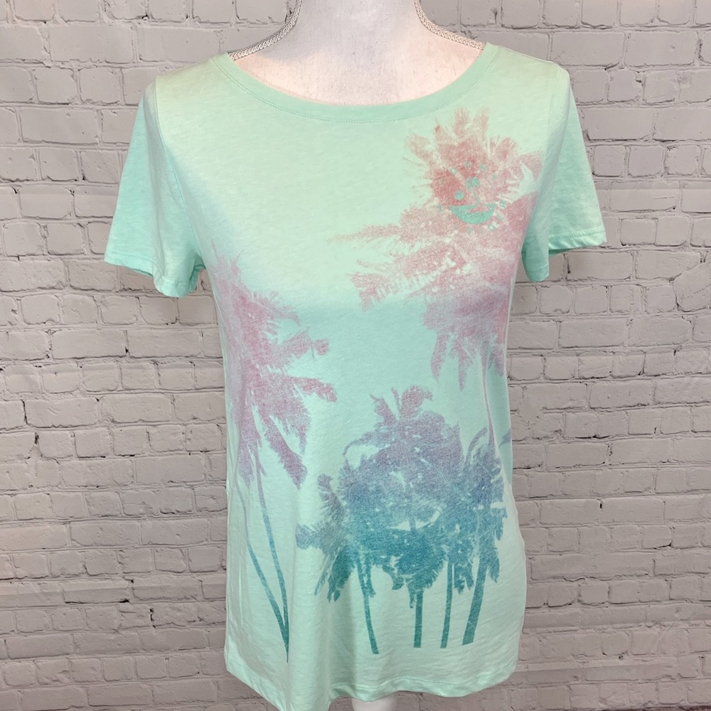 TOMMY HILFIGER T-Shirt Light Green Pastel Palm Print-XS